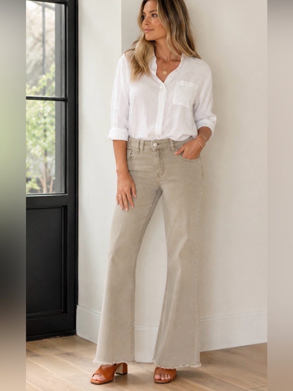 High-Rise Wide-Leg Women’s Jeans in Light Olive Taupe
